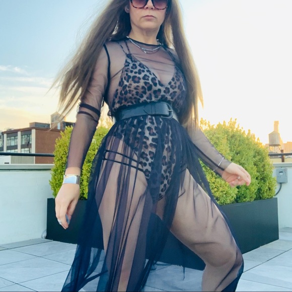 Zara Blue Transparent Tulle Tutu Mesh Midi Dress - Picture 6 of 16